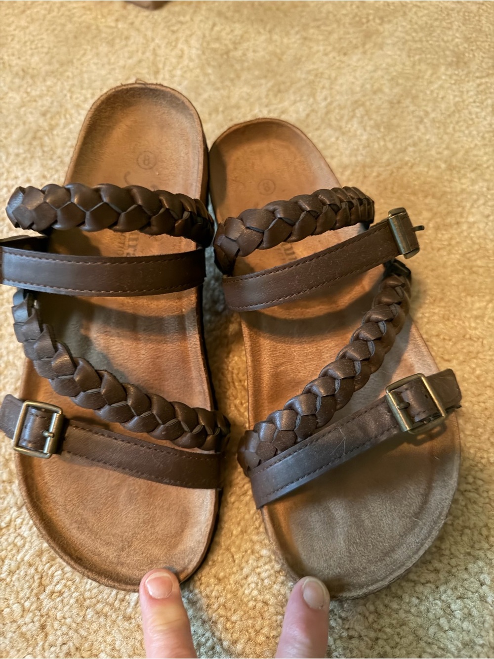 Braided Double-Strap Brown Sandals - Picture 2 of 3